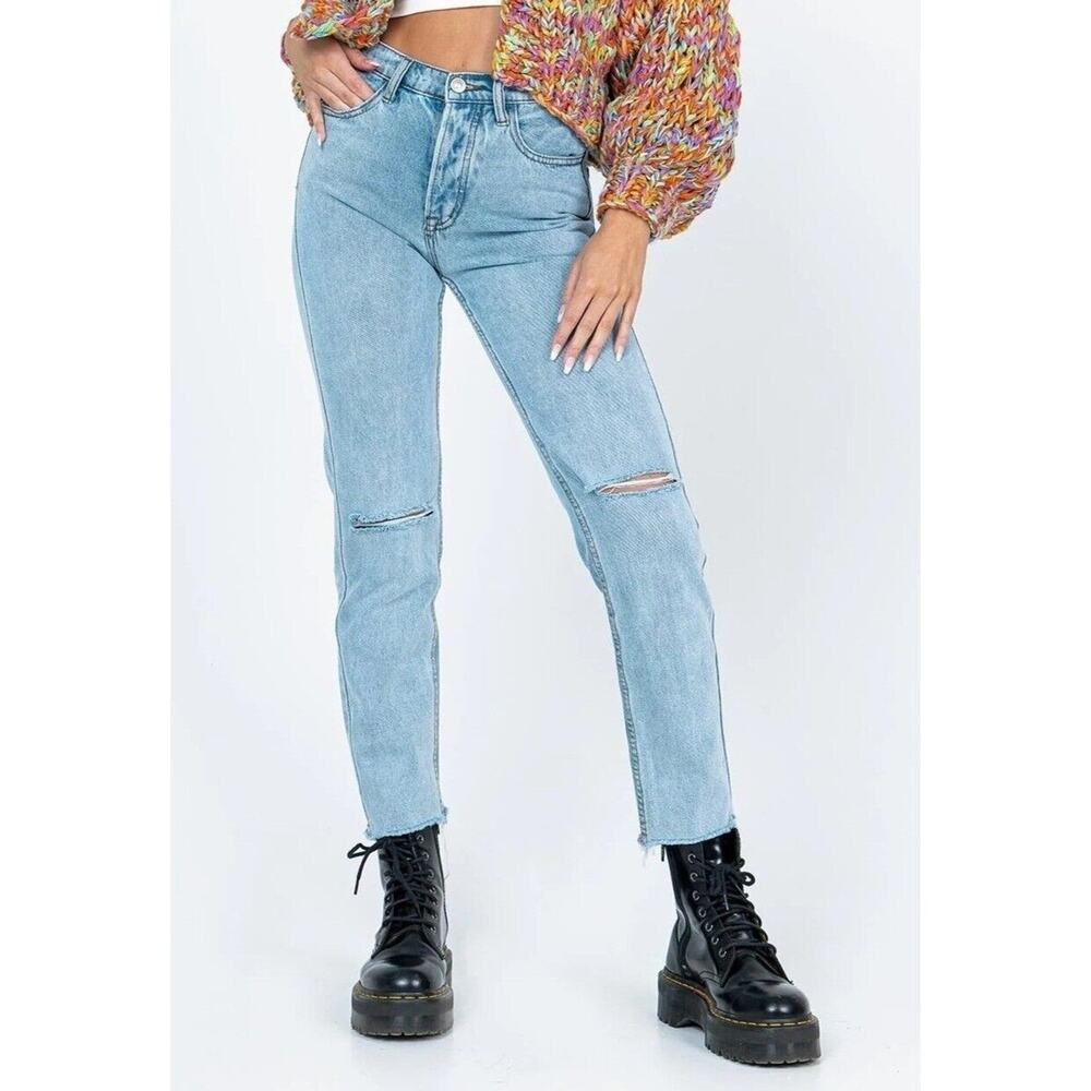Princess Polly Attica Jeans 8 Light Wash Button Fly Raw Hem Distressed Grunge
